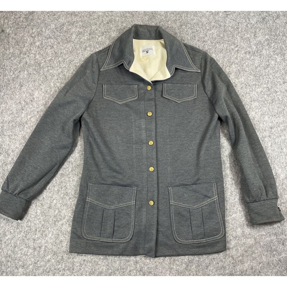 Vintage 60's 70's Polyester Shirt Jacket Women's 14 Button‎ Long Point Collar